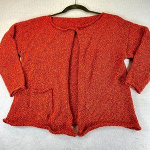 UNBRANDED Womens XXL Rust Orange Slub Boucle Soft Boho Pockets Cardigan Sweater